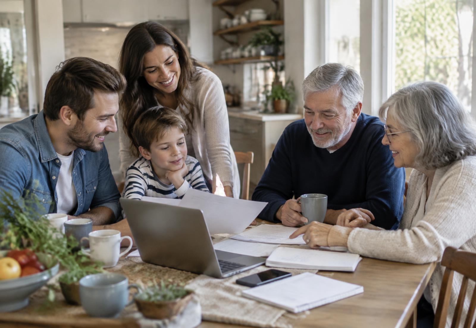 A family reviewing plans together at home